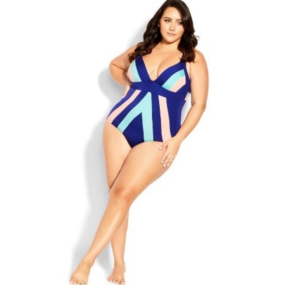 CITY CHIC COLOR BLOCK ONE PIECE SWIMSUIT SIZE MEDIUM/18 - Picture 2 of 16